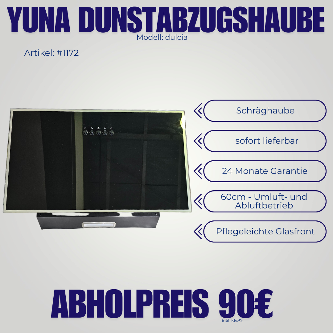 Yuna Dunstabzugshaube Dulcia | Kopffreihaube | Schwarz 60cm