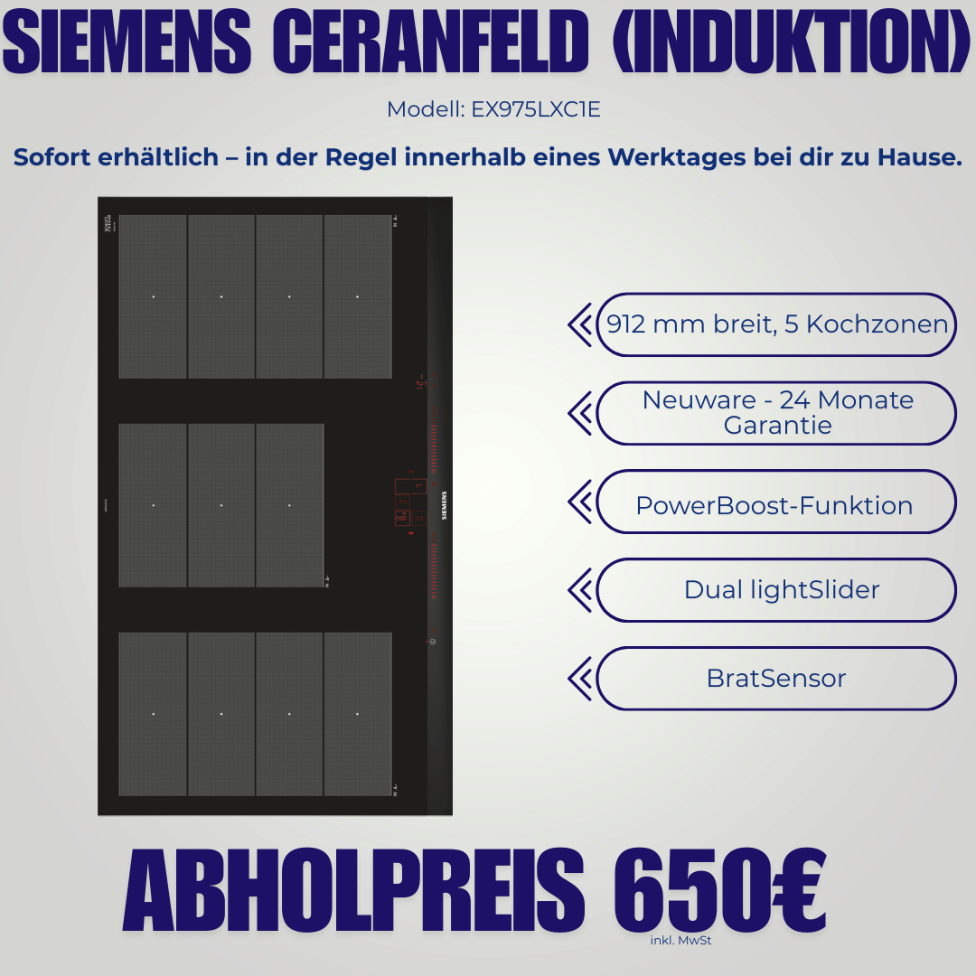 Siemens  EX975LXC1E Induktions-Kochfeld | XXL Größe | 5 Kochfelder