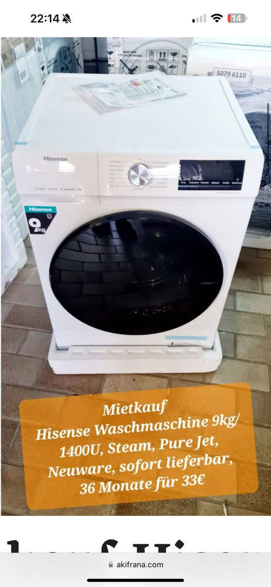 Mietkauf Hisense Waschmaschine 9kg - Akif Rana GmbH